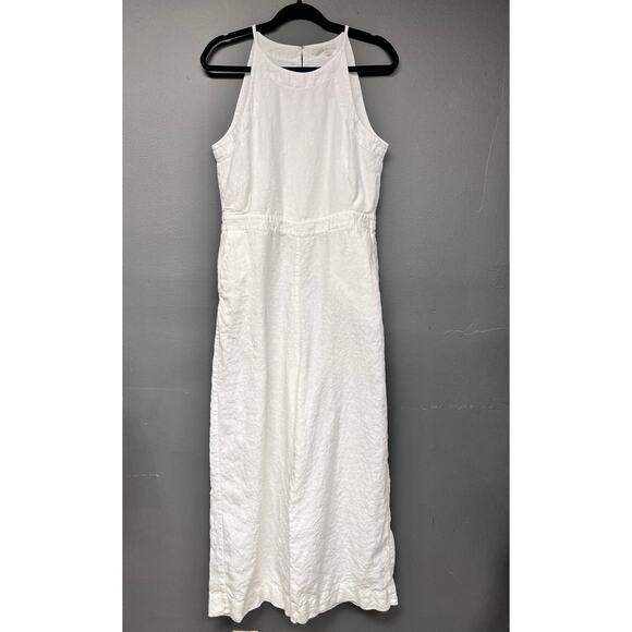 Women' s US SZ 8 Tall Boden halter neck white 100% linen wide leg jumpsuit - Picture 1 of 6
